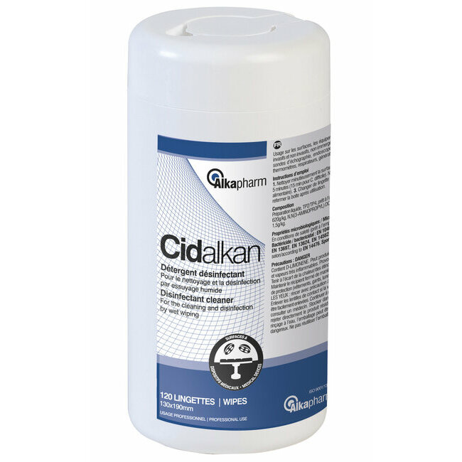 Lingettes Cidalkan d&eacute;tergentes d&eacute;sinfectantes surfaces et dispositifs m&eacute;dicaux